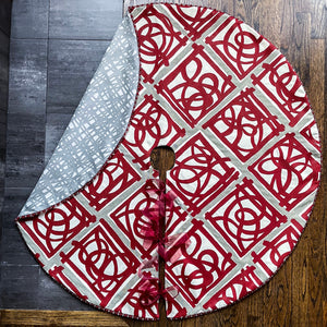 48" Contemporary Red, White, and Silver Christmas Tree Skirt with Beads | Reversible