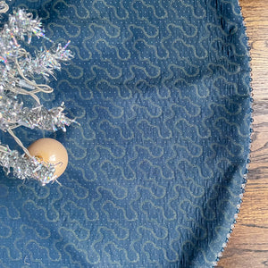 48" Blue and Gray Christmas Tree Skirt with Beads | Reversible