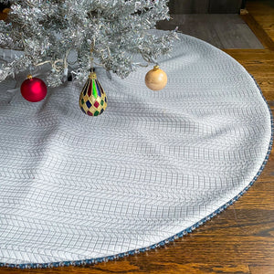 48" Blue and Gray Christmas Tree Skirt with Beads | Reversible