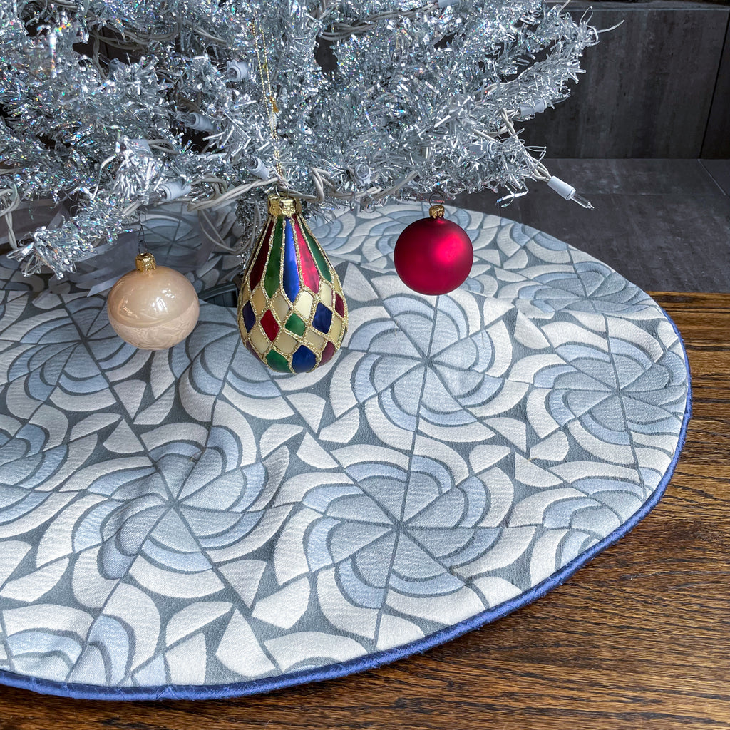 30" Blue, Gray White and Silver Christmas Tree Skirt | Reversible