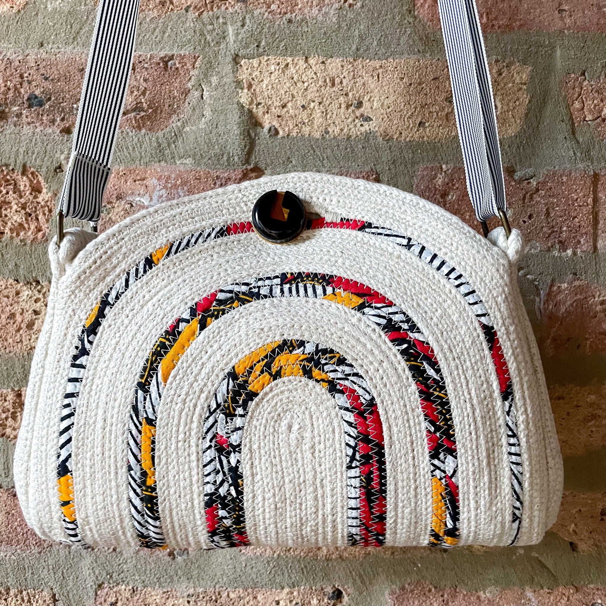 Rope Purse with Navy Blue, Red and Yellow Accents