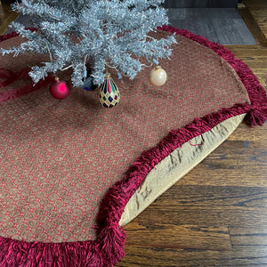 48" Red, Beige and Gold Christmas Tree Skirt with Fringe | Reversible