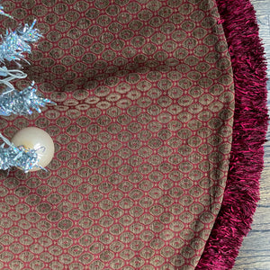 48" Red, Beige and Gold Christmas Tree Skirt with Fringe | Reversible