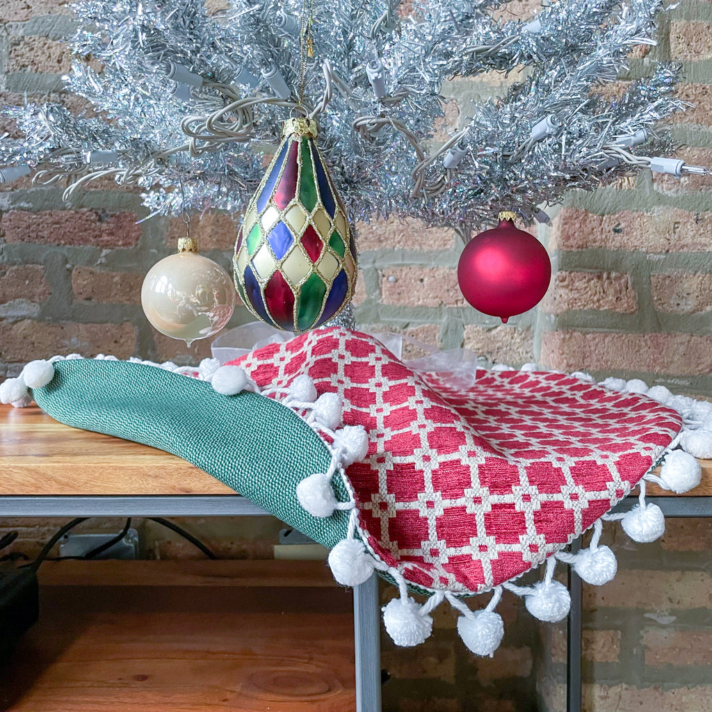 24" Red, Green and White Tabletop Christmas Tree Skirt | Reversible