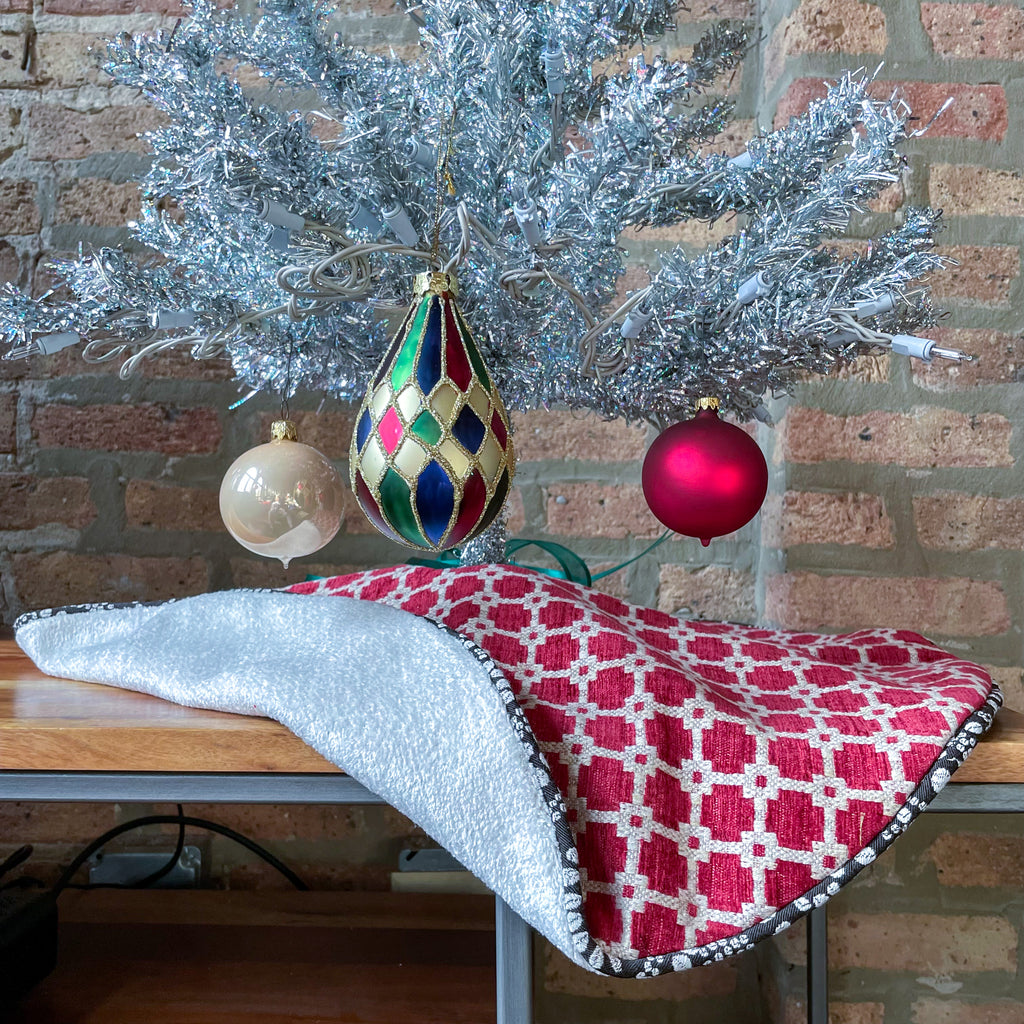 24" Red, White and Black Tabletop Christmas Tree Skirt | Reversible