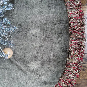 48"  Off White and Light Gray Christmas Tree Skirt with 5" Fringe | Reversible