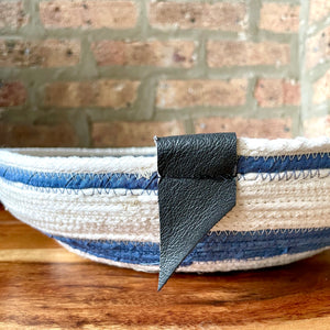 Large Round Rope Bowl with Blue Accents