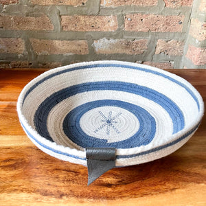 Large Round Rope Bowl with Blue Accents