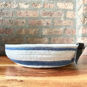 Large Round Rope Bowl with Blue Accents