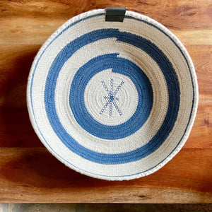 Large Round Rope Bowl with Blue Accents