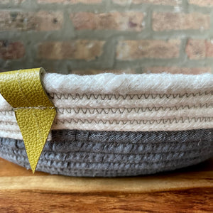 Large Round Rope Bowl with Gray and Gold Accents