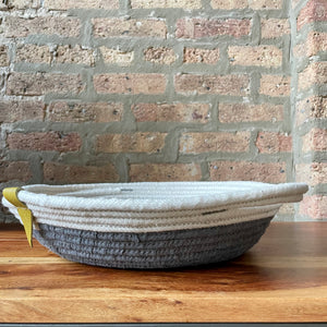 Large Round Rope Bowl with Gray and Gold Accents