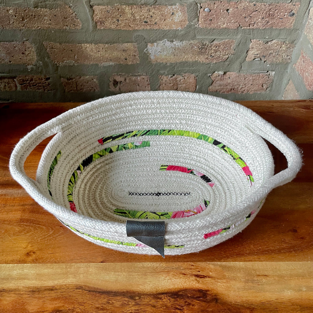 Oval Rope Bowl with Handles | White, Pink, Black, Green | 13"x9.5", 4.5" Deep