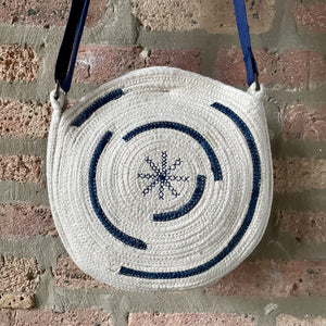 Handmade Rope Crossbody Purse | Navy Blue Accents |  Coiled Rope Handbag