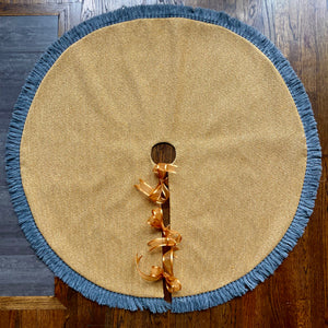 48" Gold and Gray Christmas Tree Skirt with Fringe | Reversible