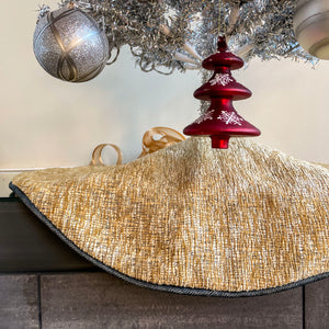 24" Gold, Red, Blue, White Plaid Tabletop Christmas Tree Skirt | Reversible