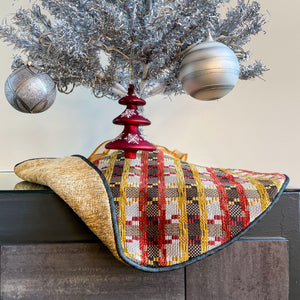 24" Gold, Red, Blue, White Plaid Tabletop Christmas Tree Skirt | Reversible