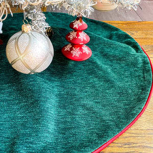 30"Green, White, Black, Red Scandinavian Christmas Tree Skirt | Reversible