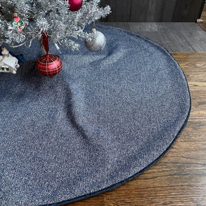 48" Retro Navy Blue, Red and Green Christmas Tree Skirt | Reversible
