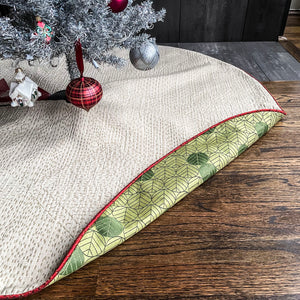 48" Green, Neutral and Red Christmas Tree Skirt | Reversible